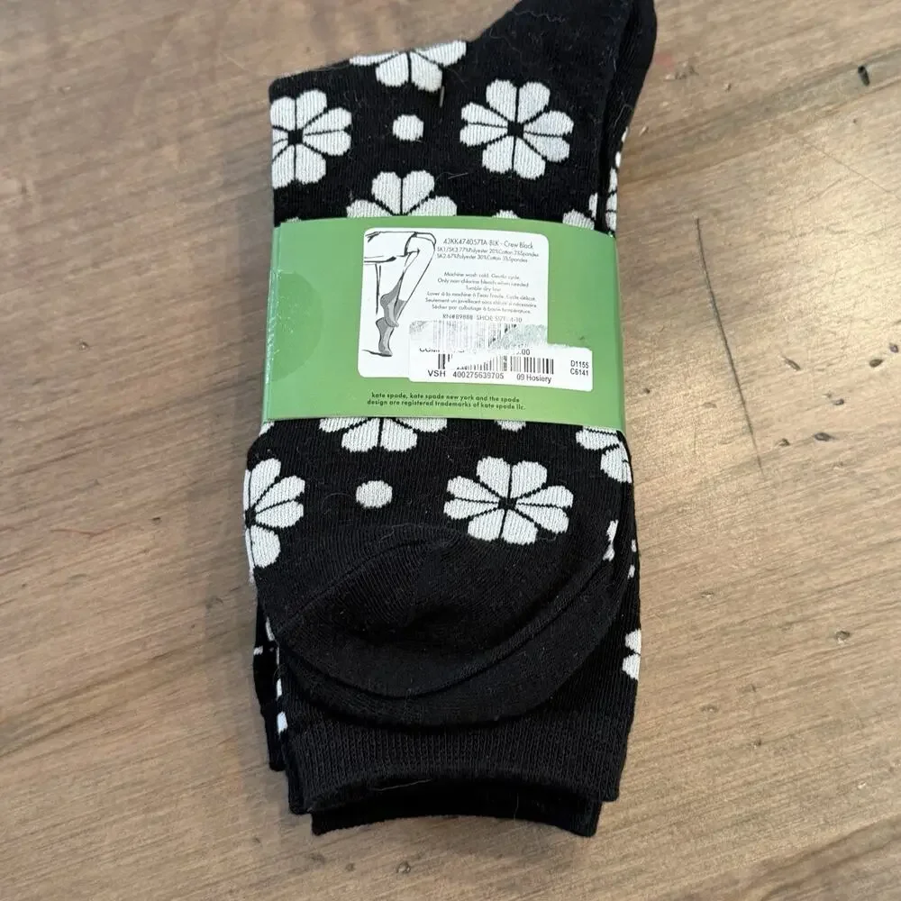 Kate Spade Womens 3-pack Crew Socks 3pk Black Animal Floral Print 4-10 M NWT